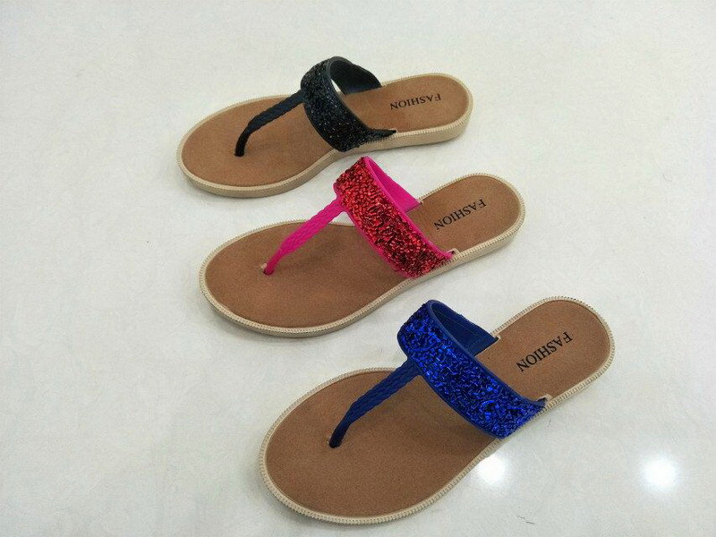 PVC upper with plastic shining decoration ladies PCU slipper